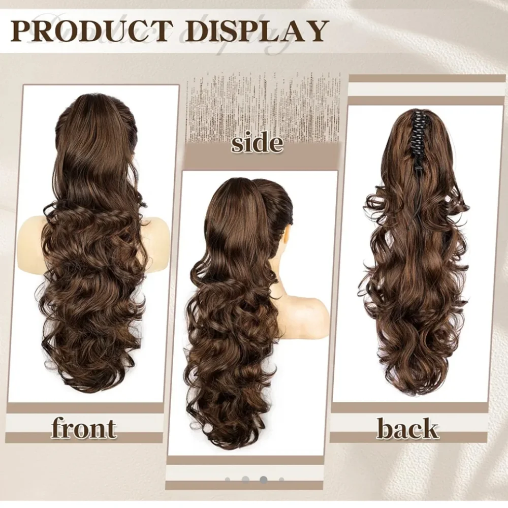 Ponytail extension with claw or drawstring 24